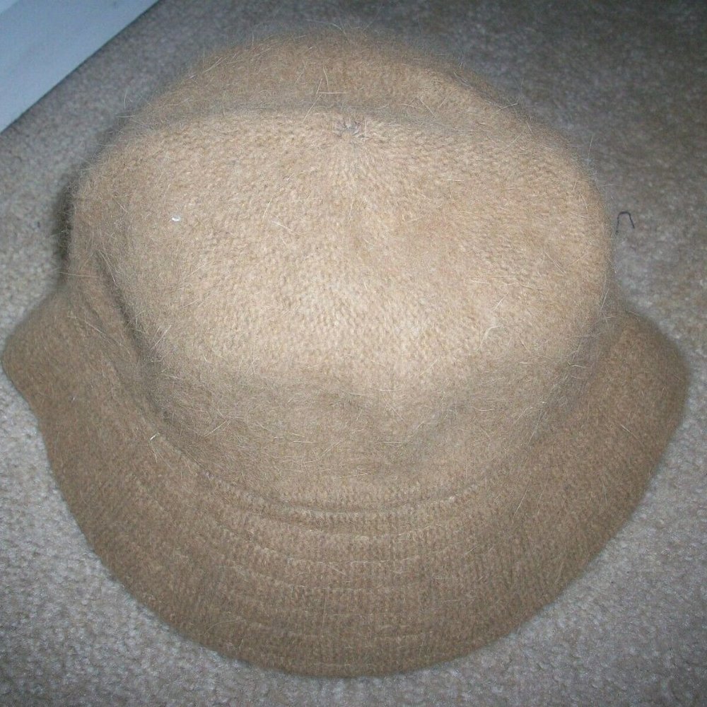 Women's Bucket Hat Angora Knitted Rabbit Hair Brown One Size 1920's style Fall